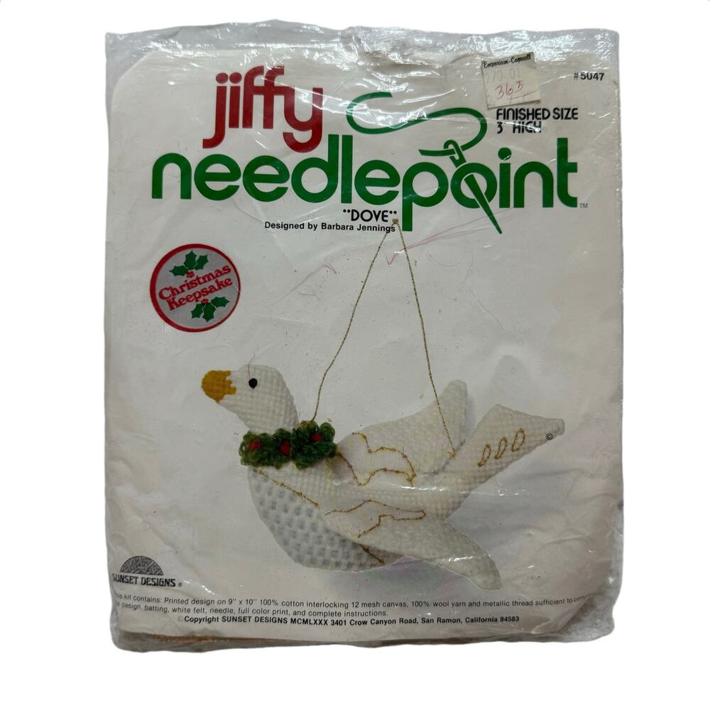 JIFFY Needlepoint Kit Dove Christmas Keepsake 5047 1980 *READ* Yarn Art Ornament